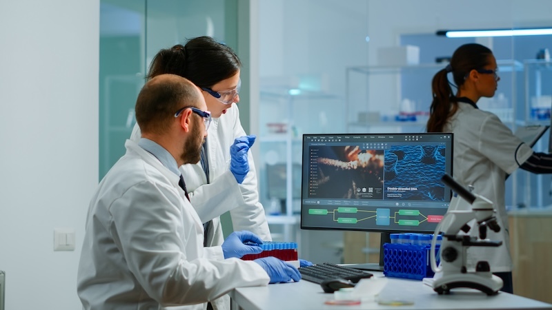 doctors looking at medical scanner